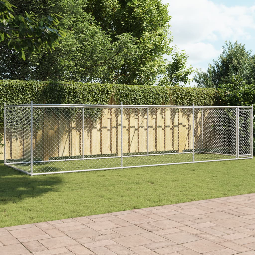 Jaula de perros con puerta acero galvanizado gris 12x2x1,5 m