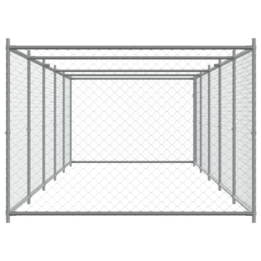 Jaula de perros con puerta acero galvanizado gris 10x2x1,5 m
