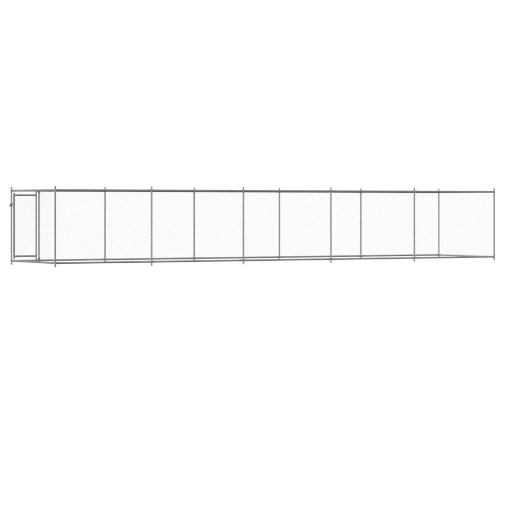 Jaula de perros con puerta acero galvanizado gris 10x2x1,5 m