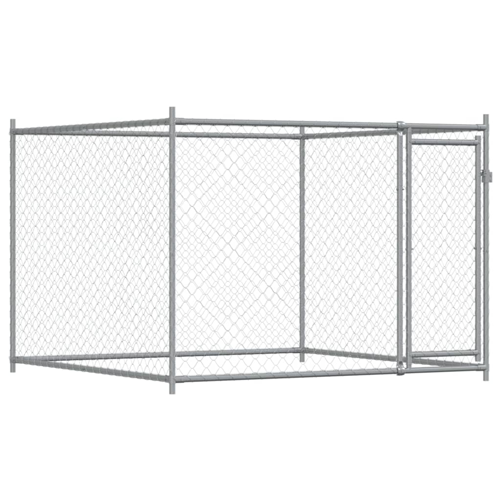 Jaula de perros con puerta acero galvanizado gris 10x2x1,5 m