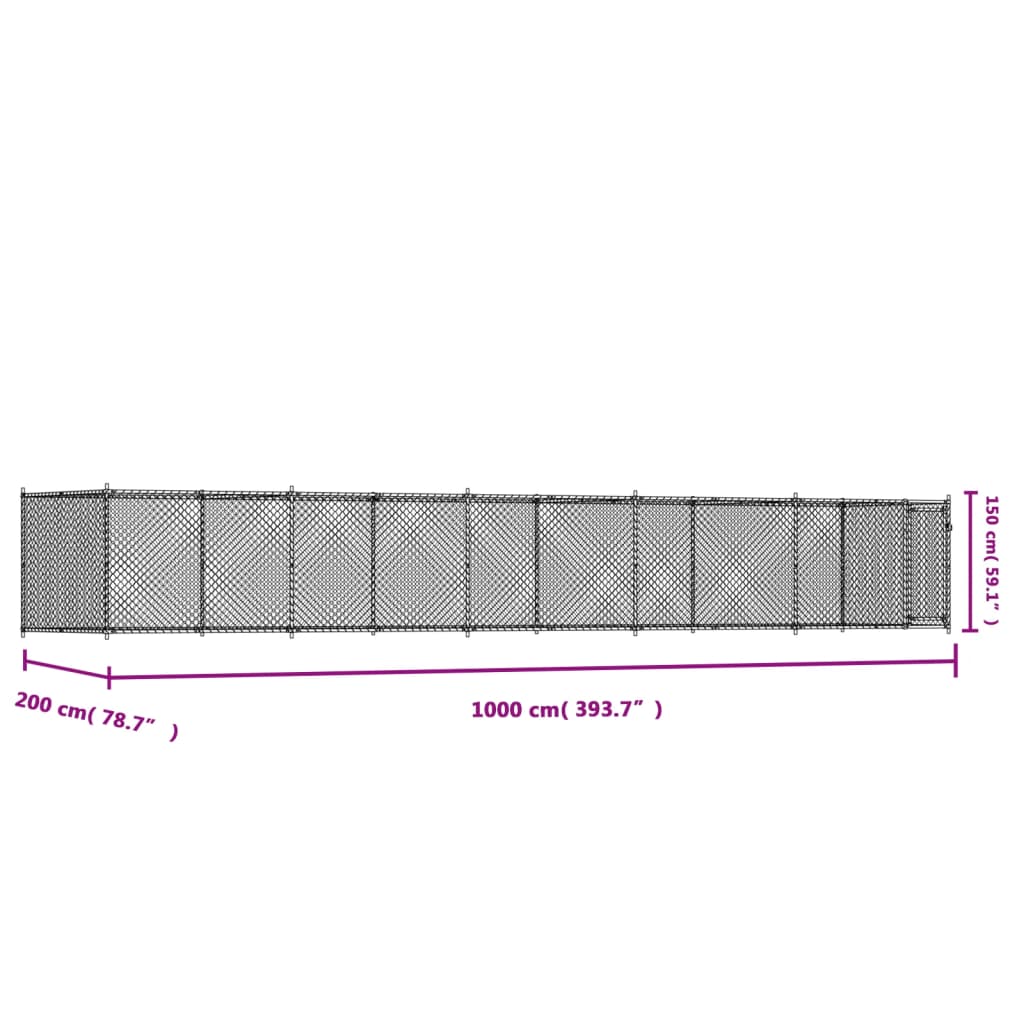 Jaula de perros con puerta acero galvanizado gris 10x2x1,5 m