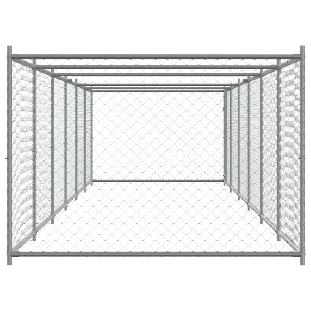 Jaula de perros con puerta acero galvanizado gris 12x2x1,5 m