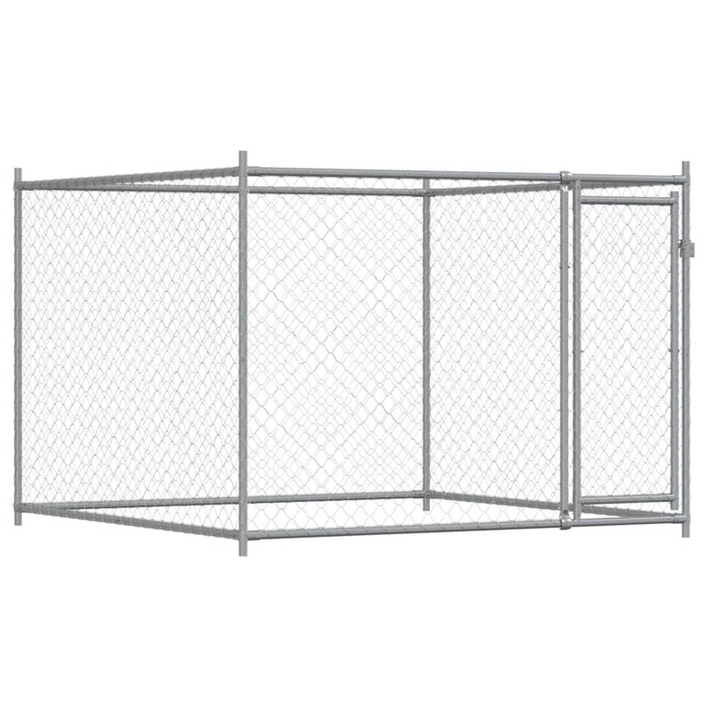 Jaula de perros con puerta acero galvanizado gris 12x2x1,5 m
