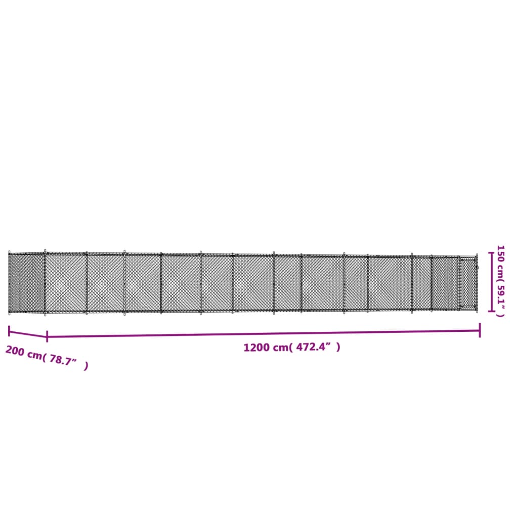 Jaula de perros con puerta acero galvanizado gris 12x2x1,5 m