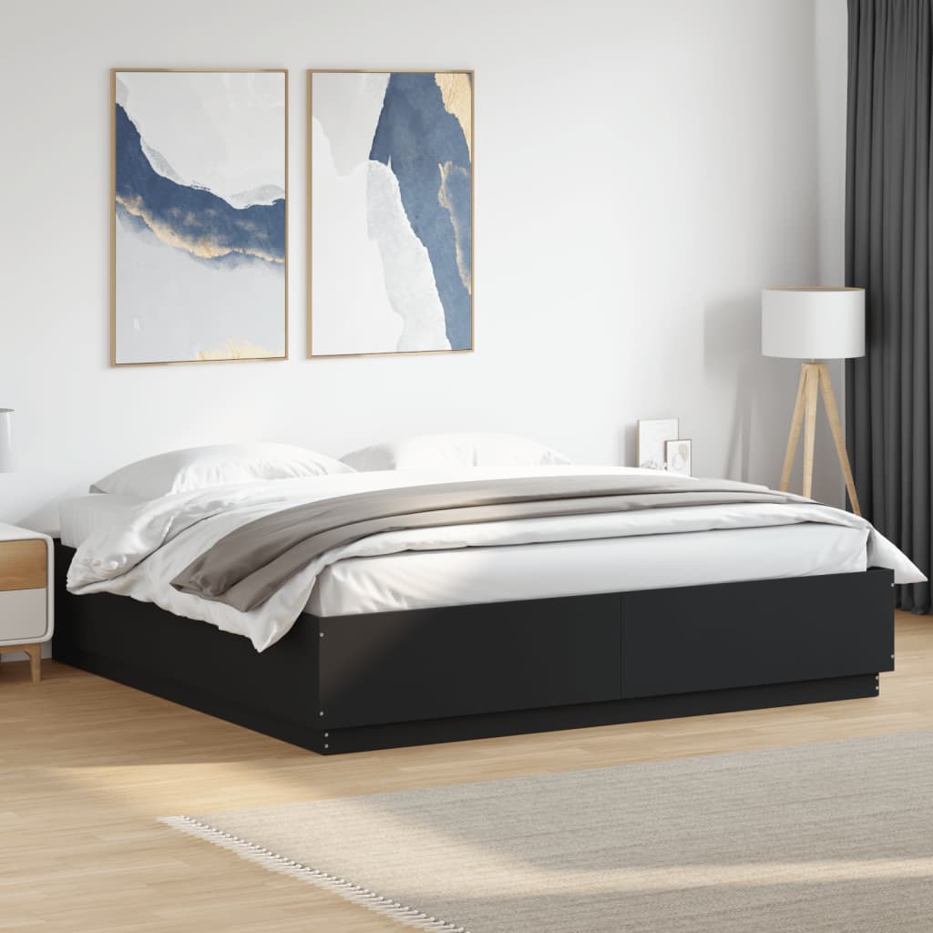 Estructura cama con LED sin colchón marrón oscuro 120x200 cm