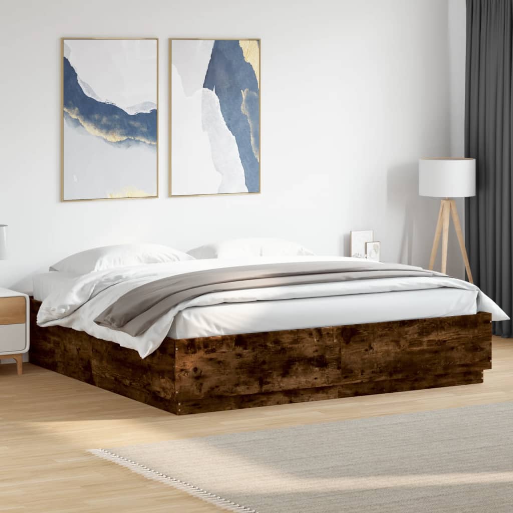 Estructura cama con LED sin colchón marrón oscuro 120x200 cm