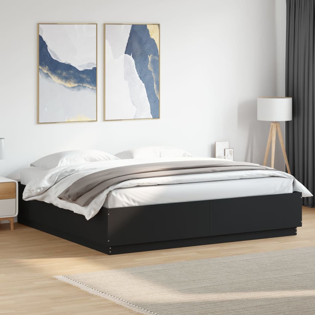 Estructura cama con LED sin colchón marrón oscuro 120x200 cm