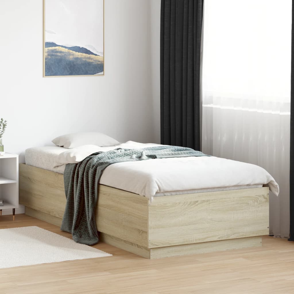 Estructura cama con LED sin colchón marrón oscuro 120x200 cm