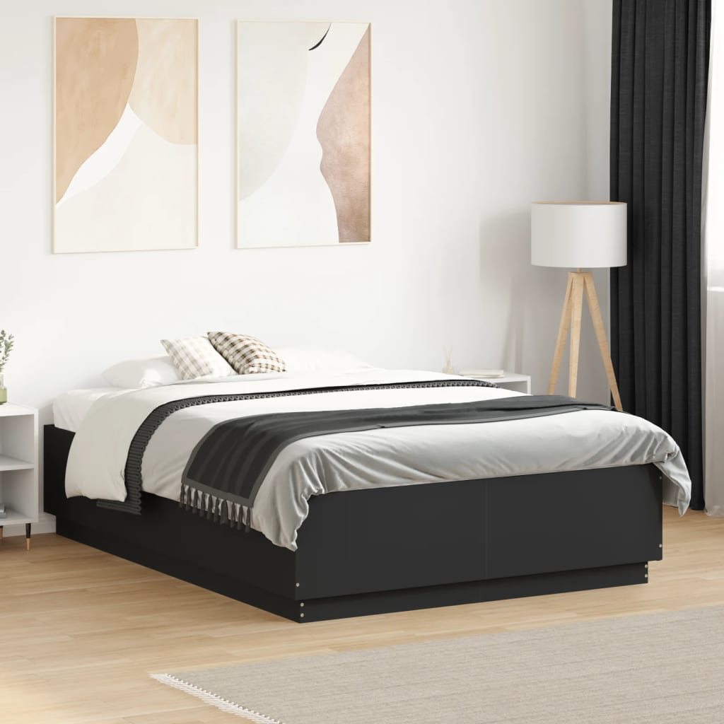 Estructura cama con LED sin colchón marrón oscuro 120x200 cm