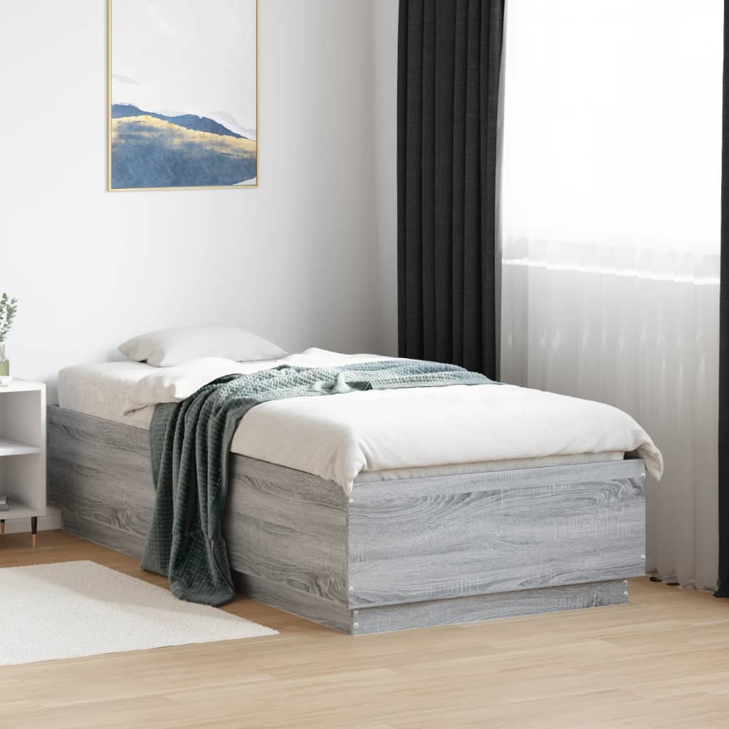 Estructura cama con LED sin colchón marrón oscuro 120x200 cm