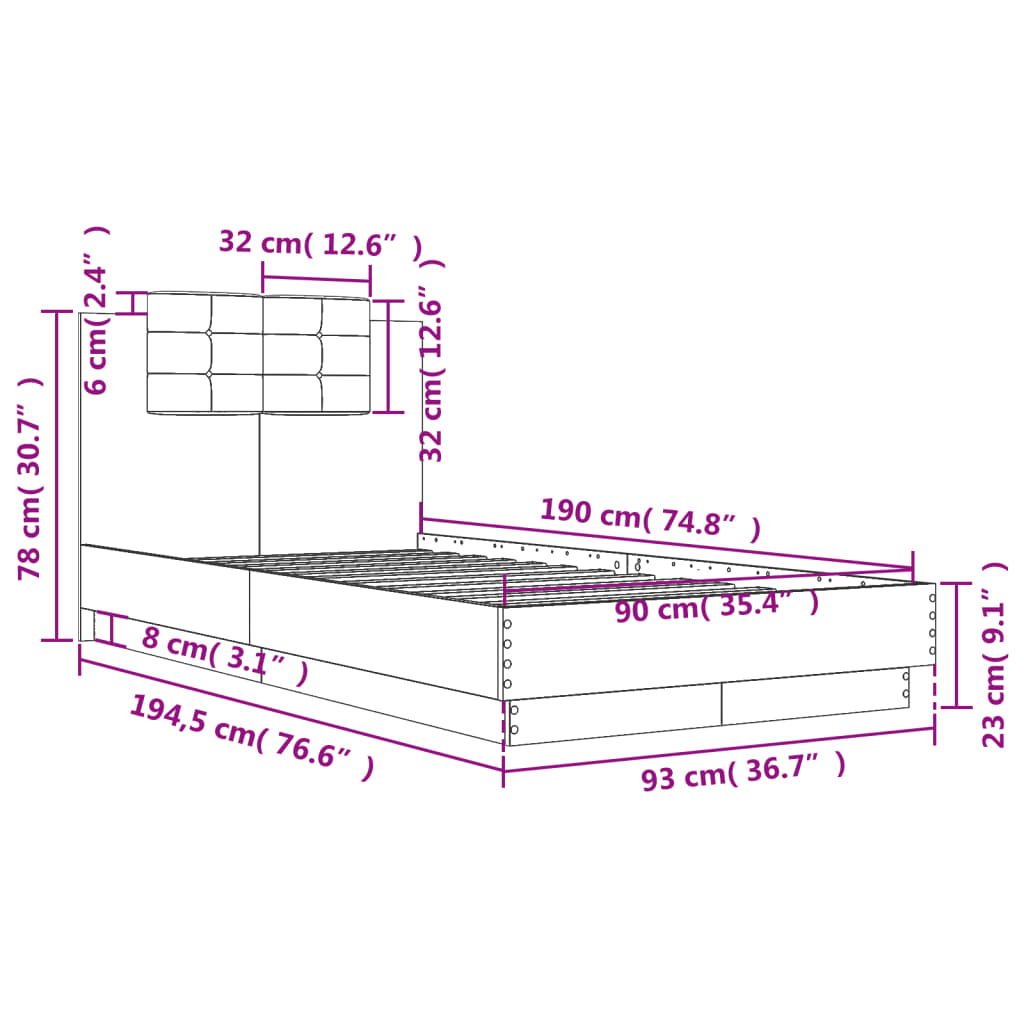 Cama con cabecero madera de ingeniería blanca 90x190 cm