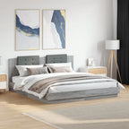 Estructura cama con cabecero luces LED marrón roble 120x190 cm
