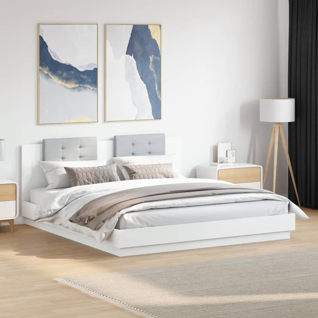 Estructura cama con cabecero luces LED marrón roble 120x190 cm