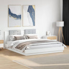 Estructura cama con cabecero luces LED marrón roble 120x190 cm