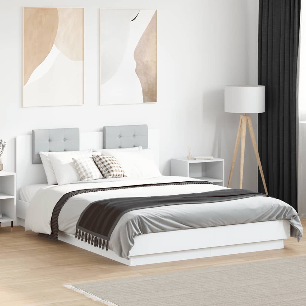 Estructura cama con cabecero luces LED marrón roble 120x190 cm