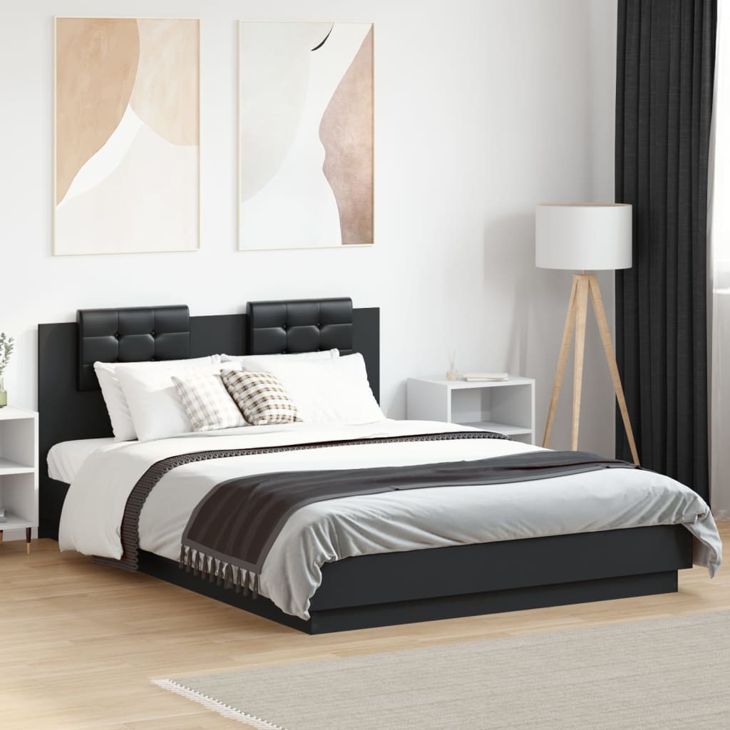 Estructura cama con cabecero luces LED marrón roble 120x190 cm