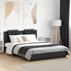 Estructura cama con cabecero luces LED marrón roble 120x190 cm