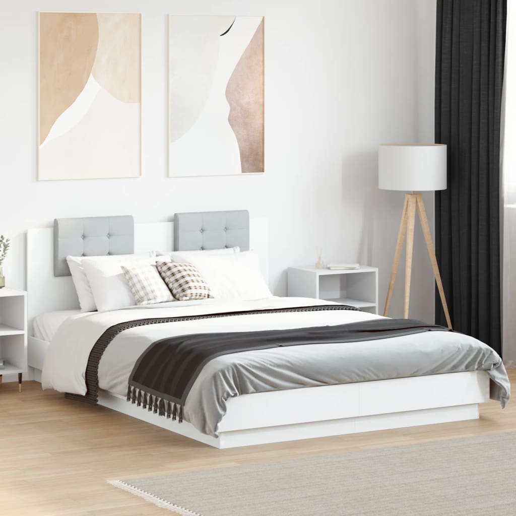 Estructura cama con cabecero luces LED marrón roble 120x190 cm