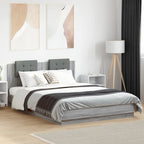 Estructura cama con cabecero luces LED marrón roble 120x190 cm