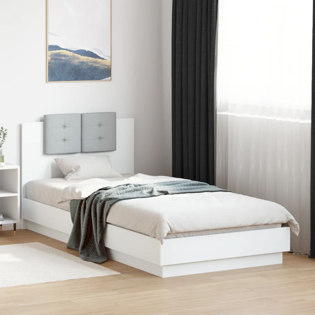 Estructura cama con cabecero luces LED marrón roble 120x190 cm