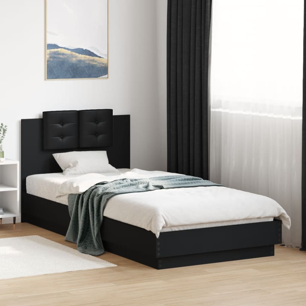 Estructura cama con cabecero luces LED marrón roble 120x190 cm