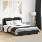 Estructura cama con cabecero luces LED marrón roble 120x190 cm