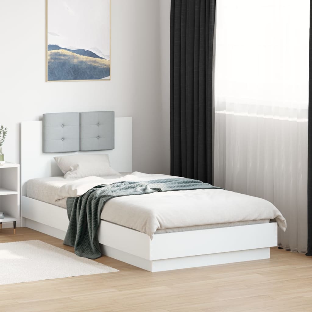 Estructura cama con cabecero luces LED marrón roble 120x190 cm