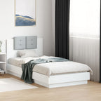 Estructura cama con cabecero luces LED marrón roble 120x190 cm