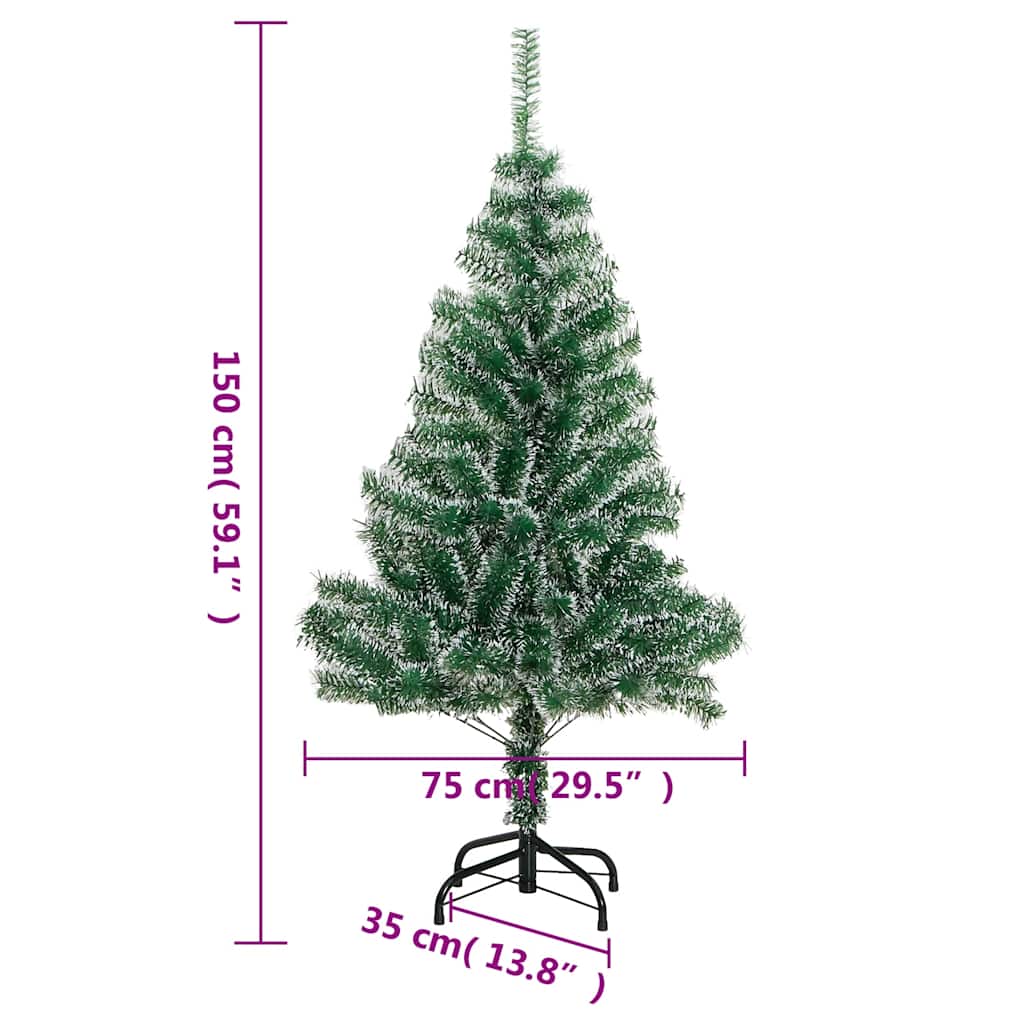 Árbol de Navidad artificial con 150 LEDs bolas y nieve 150 cm