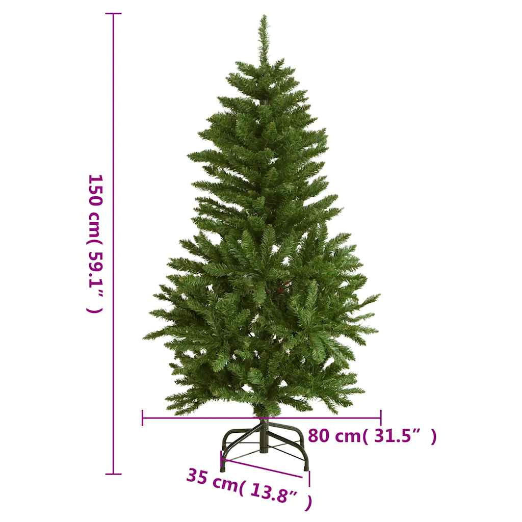 Árbol de Navidad artificial con bisagras 150 LED y bolas 150 cm