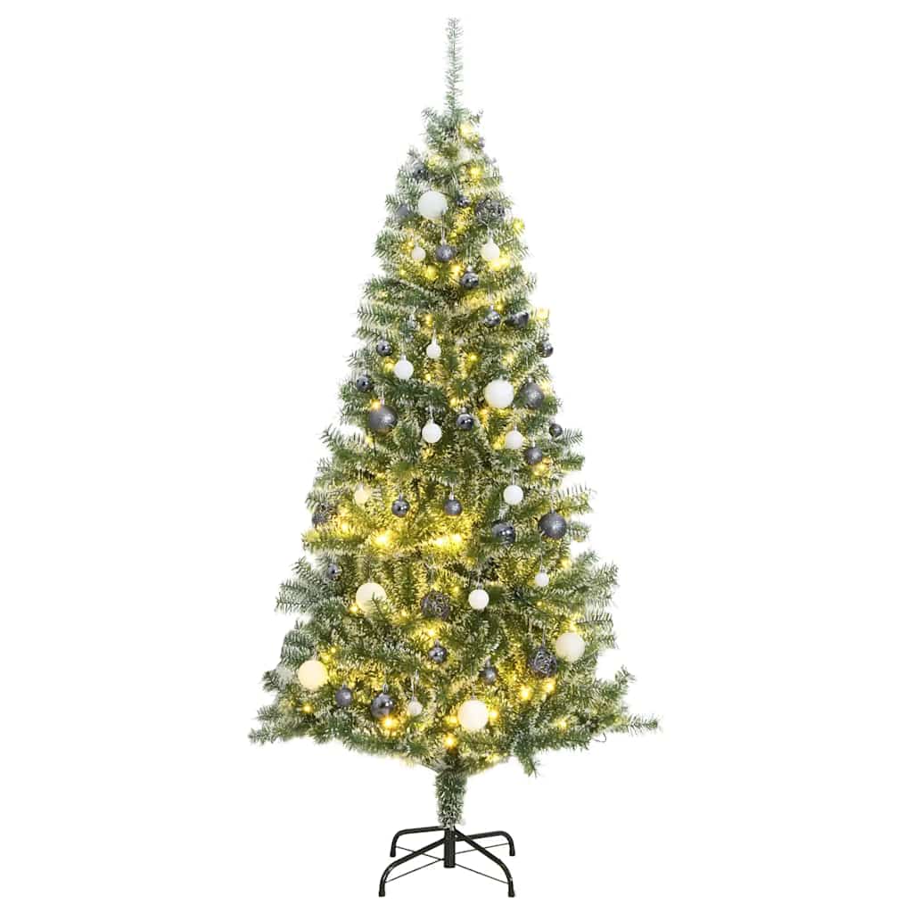 Árbol de Navidad artificial con 150 LEDs bolas y nieve 150 cm