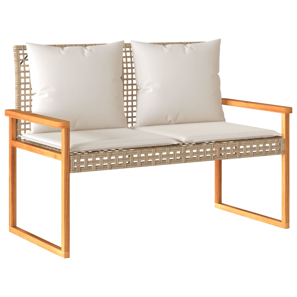 Garden bench with beige cushion synthetic rattan acacia mix