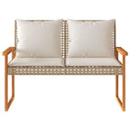 Garden bench with beige cushion synthetic rattan acacia mix