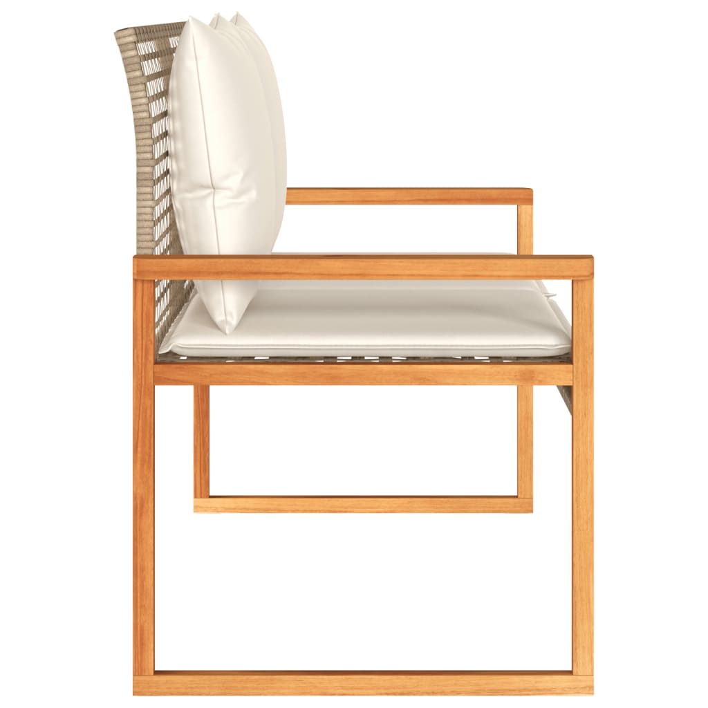 Garden bench with beige cushion synthetic rattan acacia mix