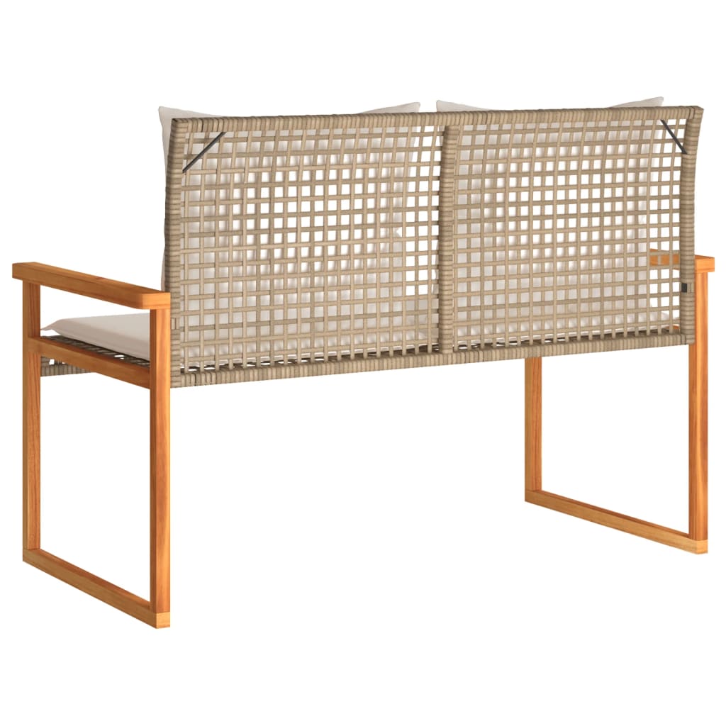 Garden bench with beige cushion synthetic rattan acacia mix