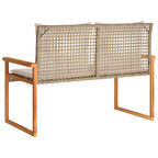 Garden bench with beige cushion synthetic rattan acacia mix