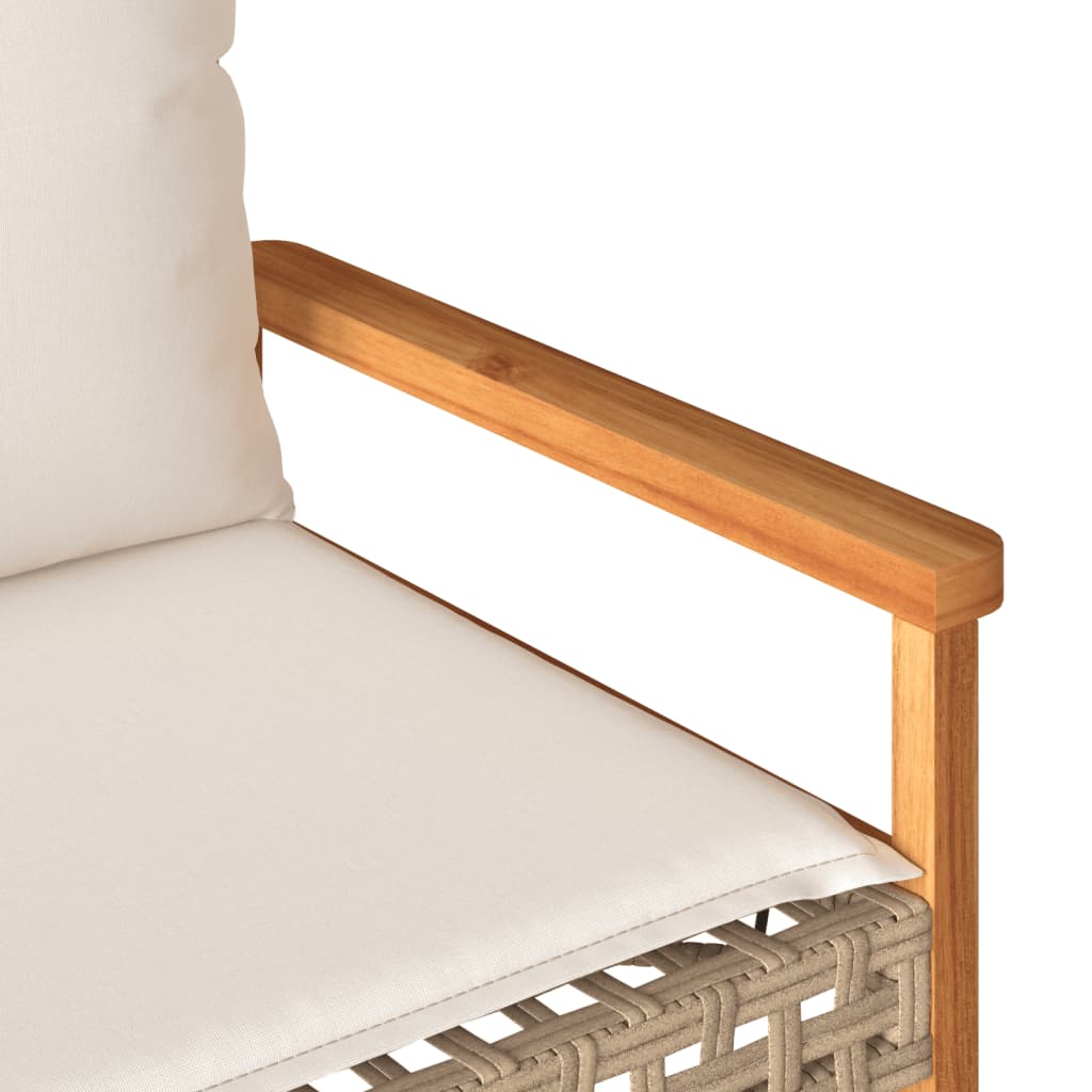 Garden bench with beige cushion synthetic rattan acacia mix