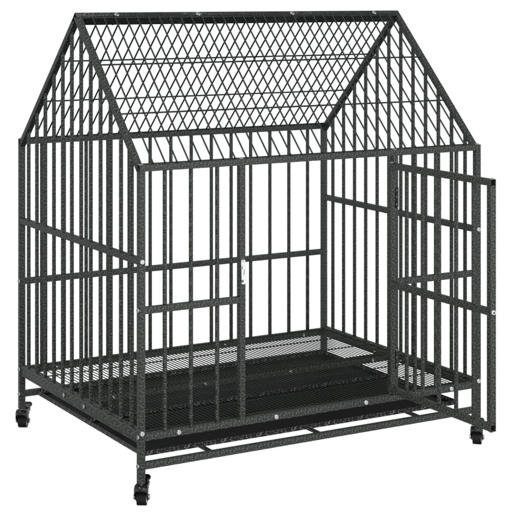 Jaula para perros con ruedas acero galvanizado negro