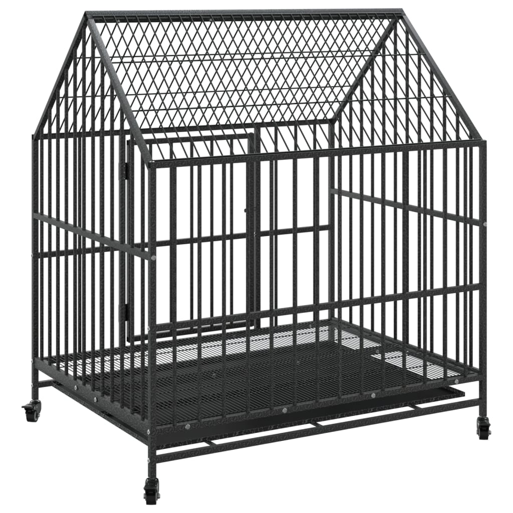 Jaula para perros con ruedas acero galvanizado negro