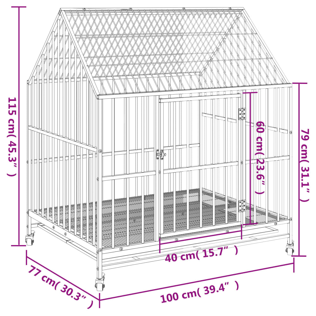 Jaula para perros con ruedas acero galvanizado negro