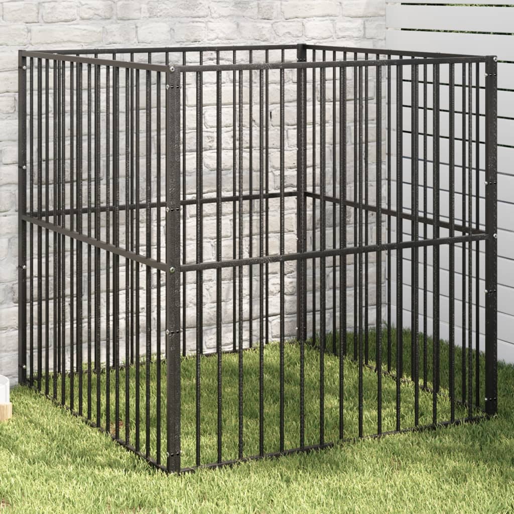 Corralito para perros con 12 paneles acero galvanizado negro