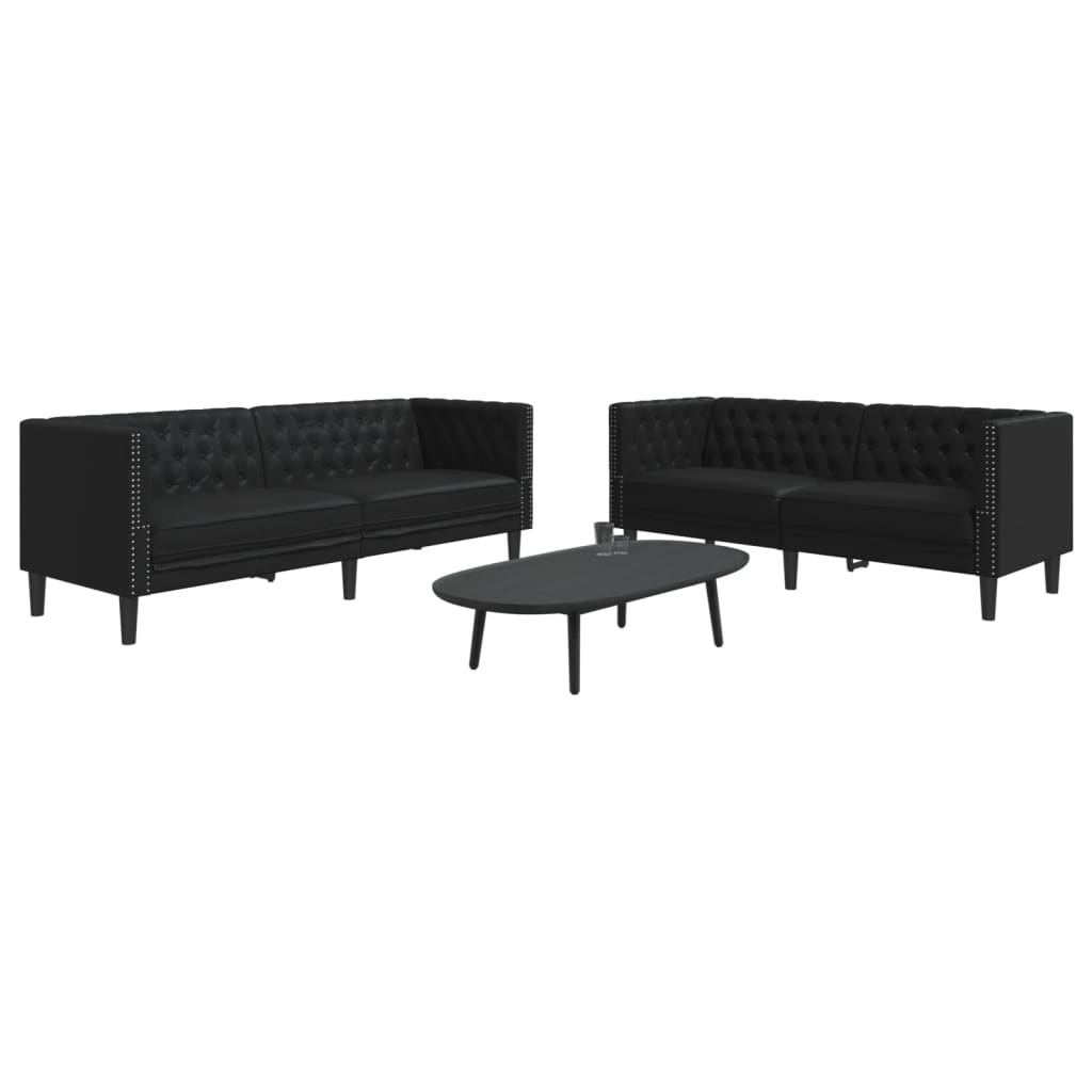 Chesterfield Sofa Set 2-piece Faux Leather Cream