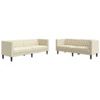Juego de sofás Chesterfield 2 piezas cuero sintético crema
