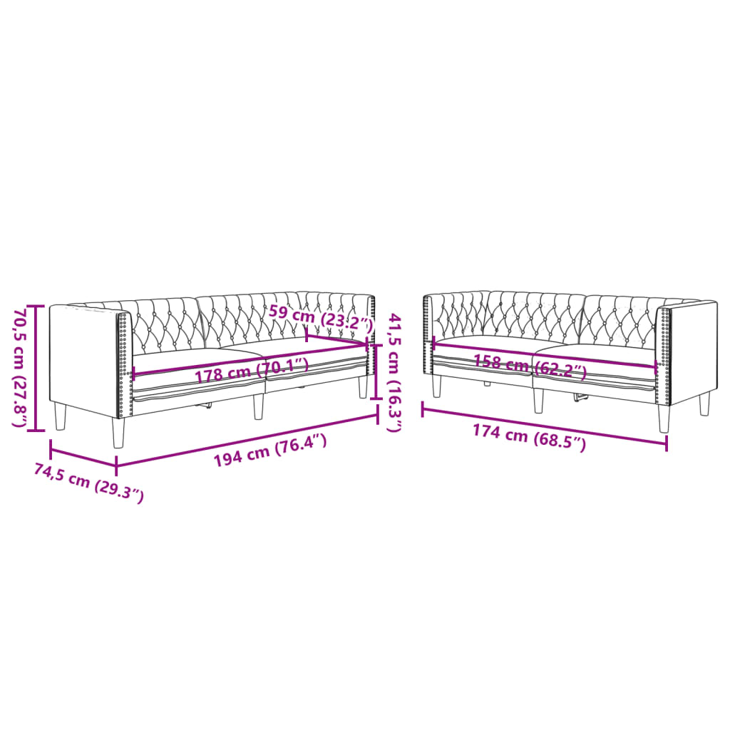 Juego de sofás Chesterfield 2 piezas cuero sintético crema