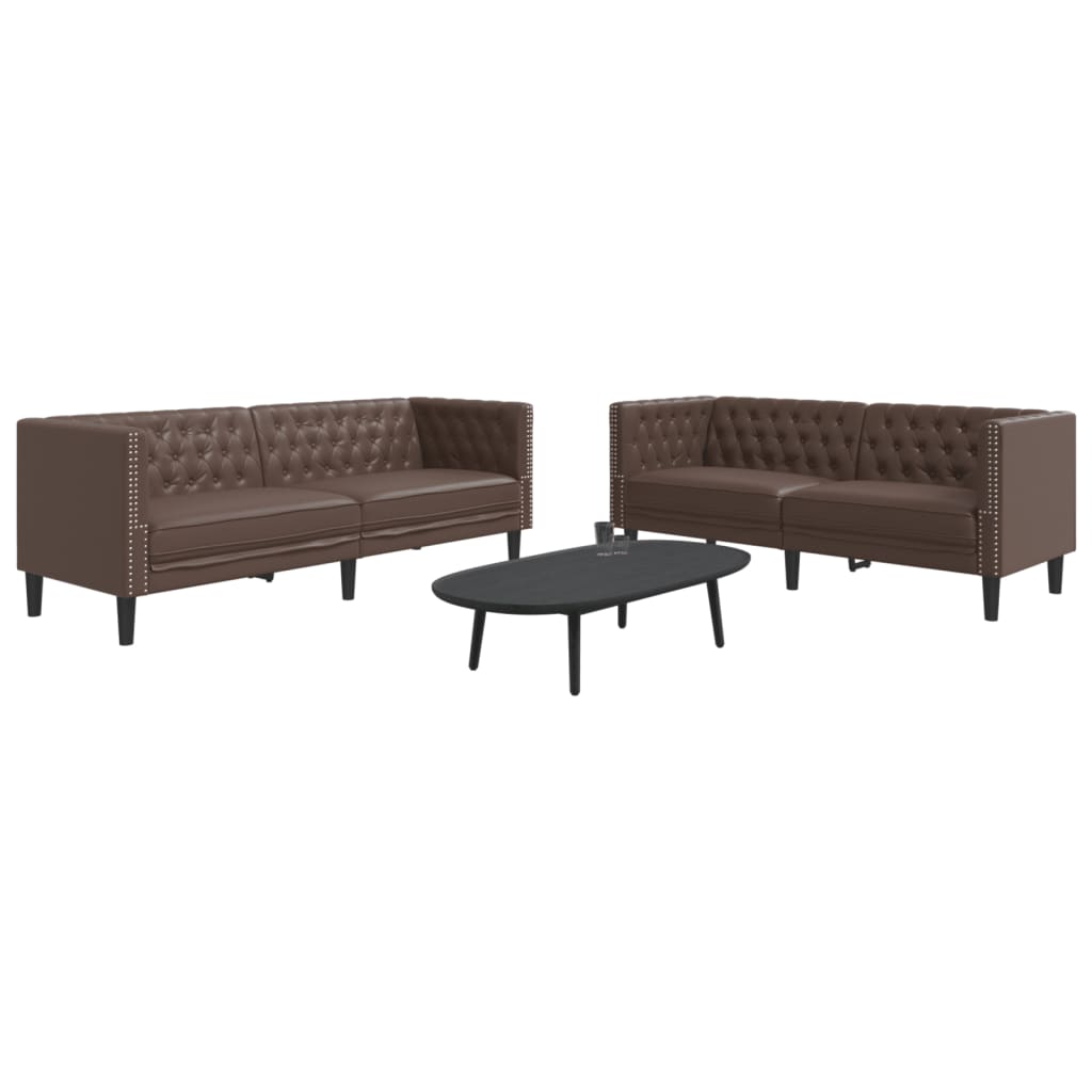 Chesterfield Sofa Set 2-piece Faux Leather Cream