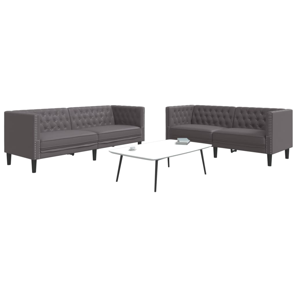 Chesterfield Sofa Set 2-piece Faux Leather Cream