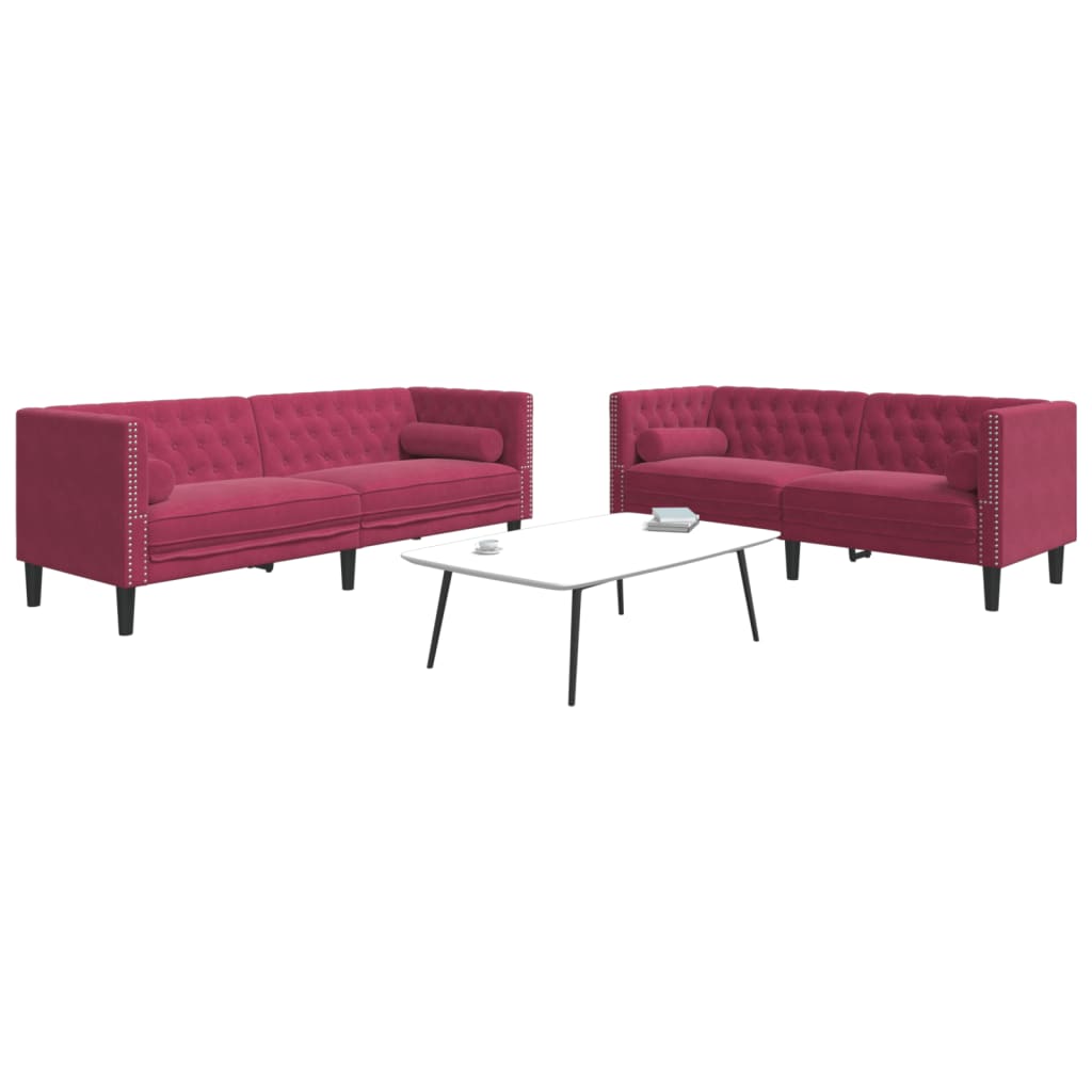Chesterfield Sofa Set 2-piece Faux Leather Cream