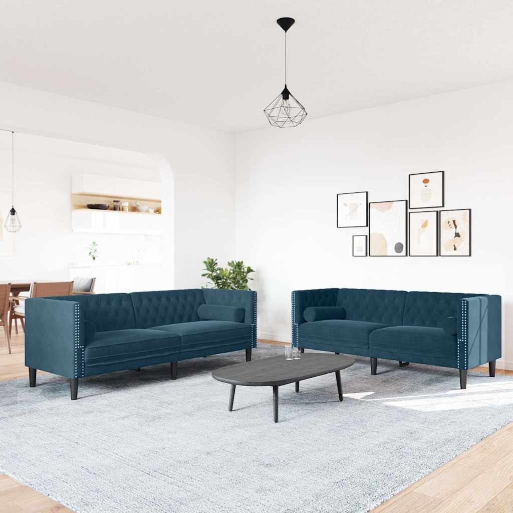 Chesterfield Sofa Set 2-piece Faux Leather Cream