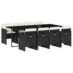 Set de comedor de jardín 9 pzas y cojines ratán sintético negro