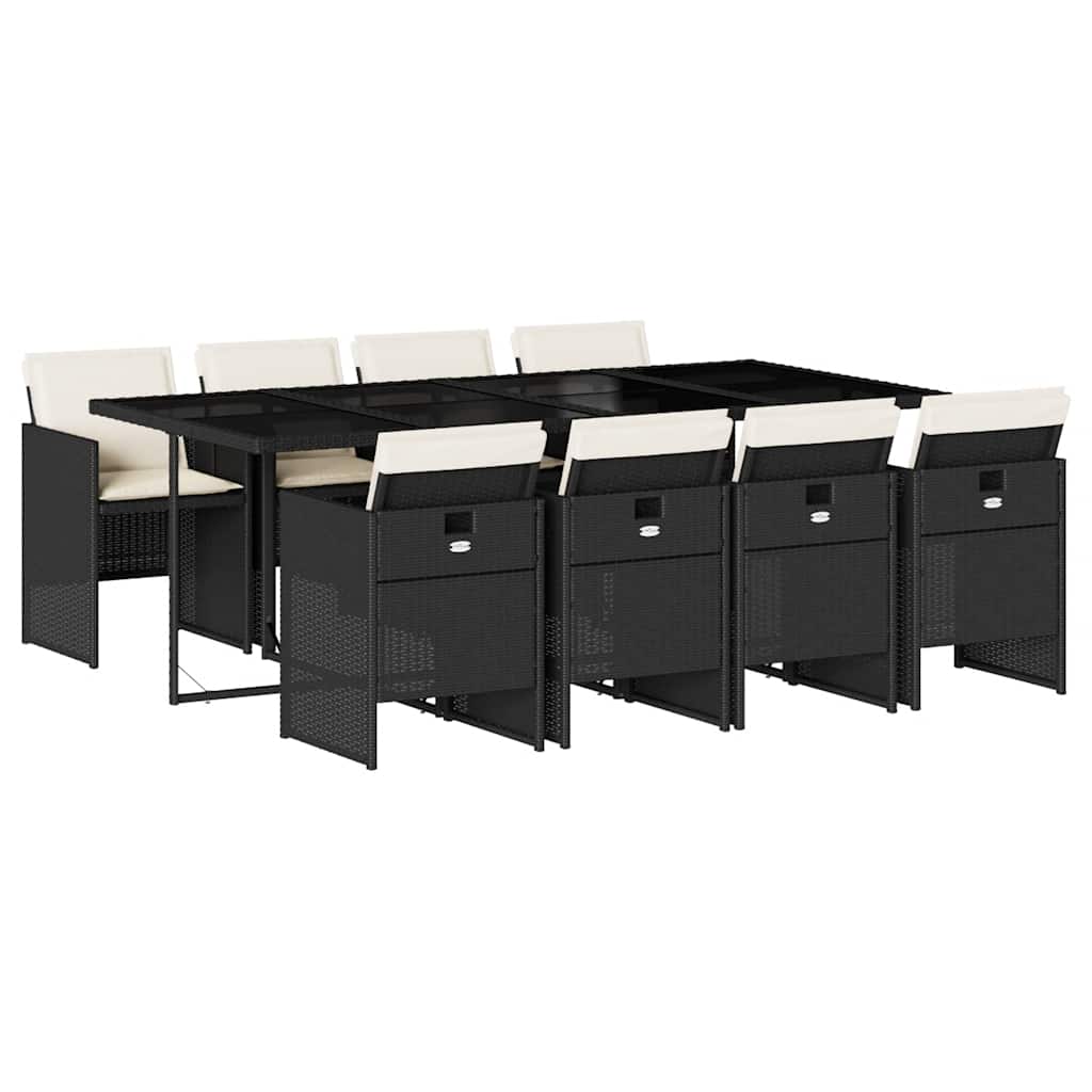 Set de comedor de jardín 9 pzas y cojines ratán sintético negro